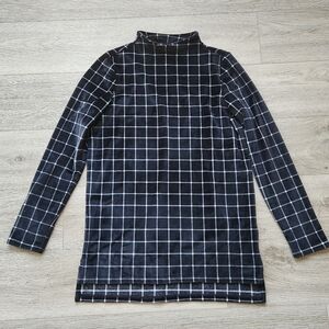 Land's End Black White Plaid Shirt Womens Xs Mock Neck Velour Long Sleeve Tunic